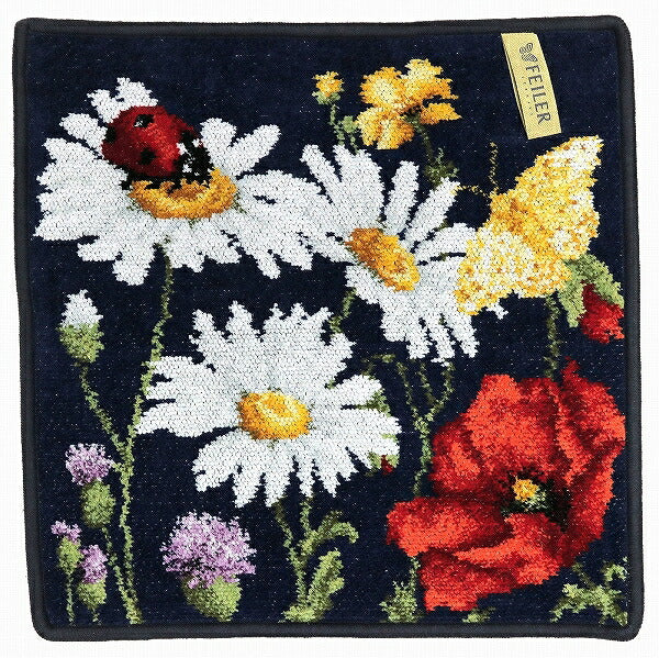 フェイラー ハンカチ 30x30cm ハンドタオル FEILER DAISY FIELD BLUE schwarzblau