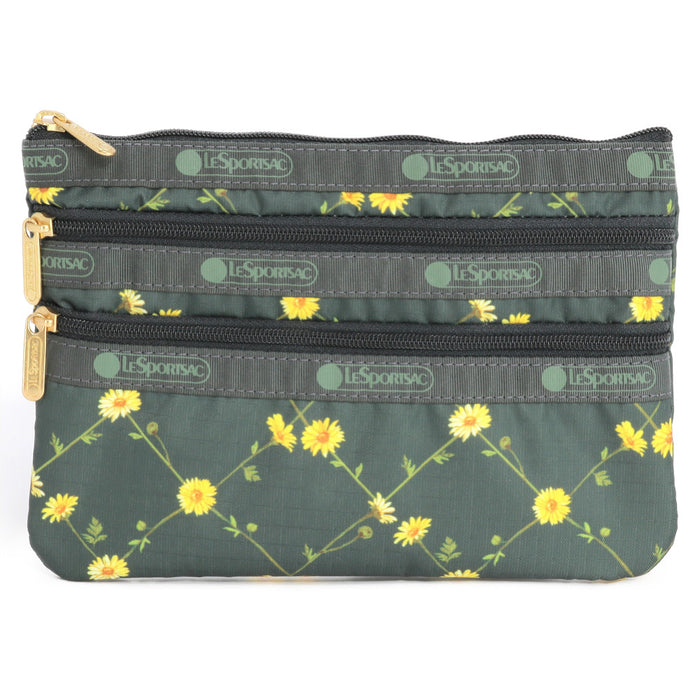 LeSportsac レスポートサック ポーチ 7158 3 ZIP COSMETIC HC10 DAISY CROSS GREEN